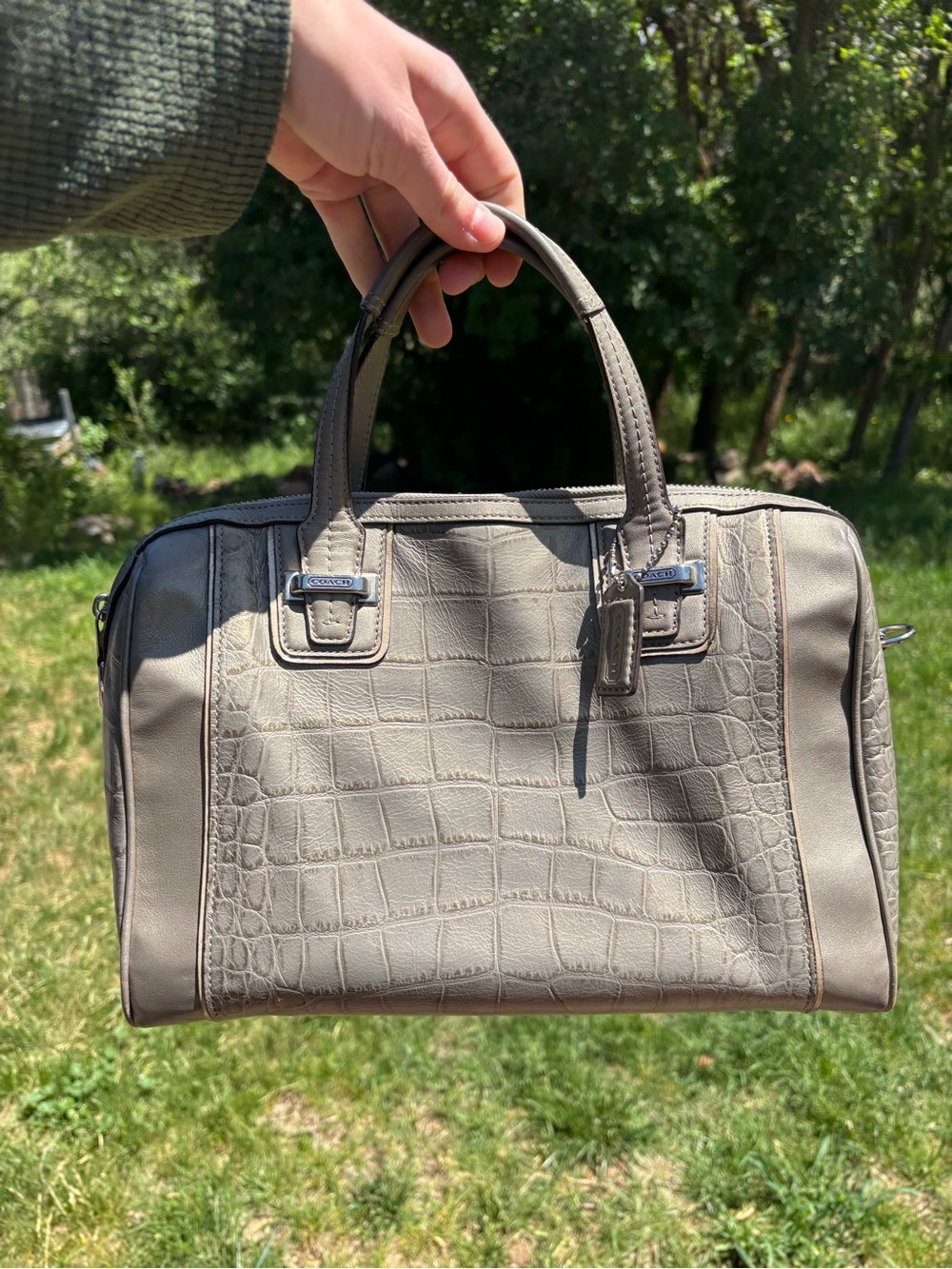 Coach Grey Taylor Croc-Embossed Leather Satchel